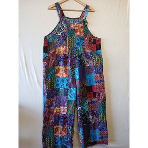 Patchwork overalls XXL art hippy eclectic colorful bright teacher plus size
